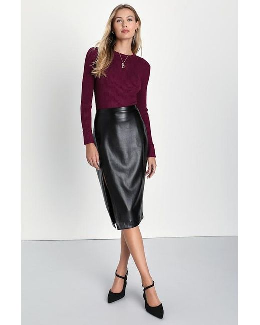 Lulus Basics Purple Karlee Ribbed Knit Long Sleeve Sweater Top