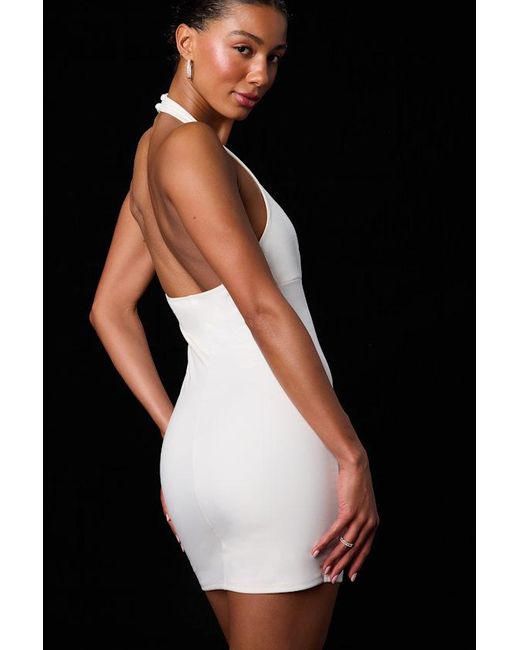 Lulus Black Reyna Ponte Knit Halter Mini Dress