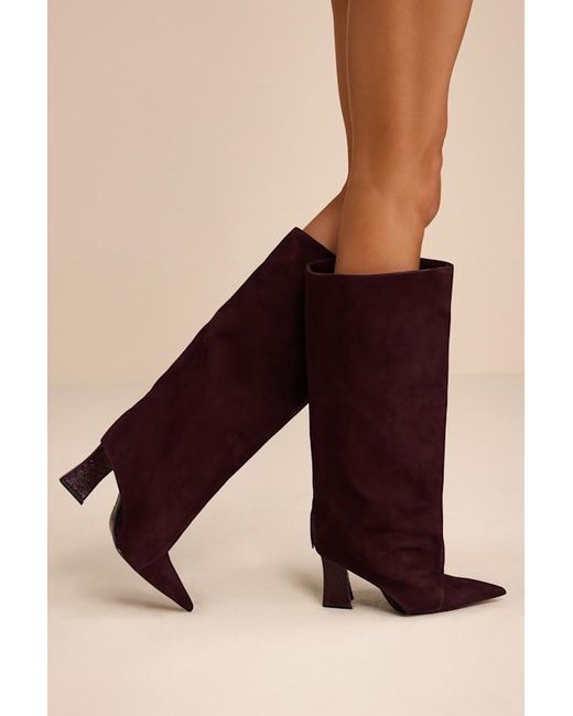 SCHUTZ SHOES Purple Terry Up Dark Plum Suede Leather Knee-High Boots