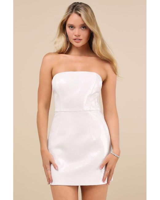 Lulus Natural Pristine Dazzle Sequin Strapless Mini Dress