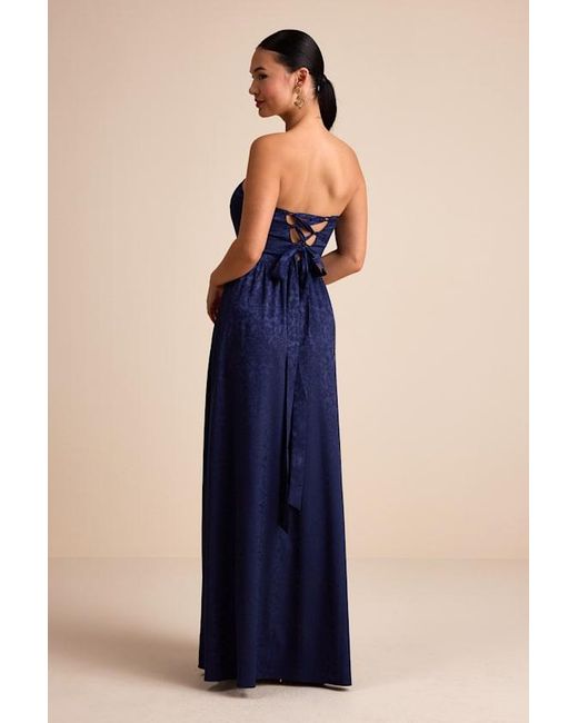 Lulus Blue Venita Floral Jacquard Satin Bustier Maxi Dress