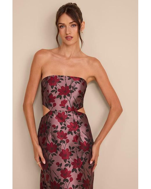Lulus | Devil Wears Prada Red Sharra Floral Jacquard Bubble Hem Maxi Dress