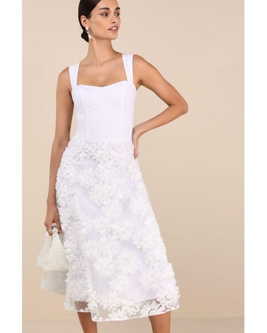 Lulus Natural Benedita Floral Applique Midi Dress