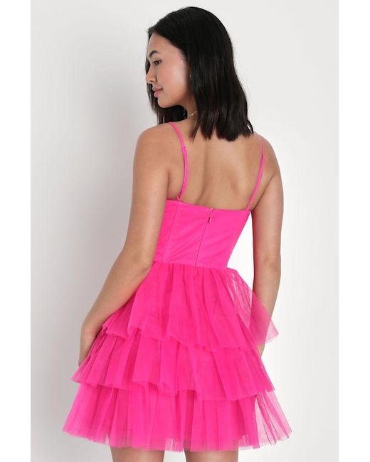 Lulus Pink Rule The Runway Tulle Bustier Tiered Mini Dress