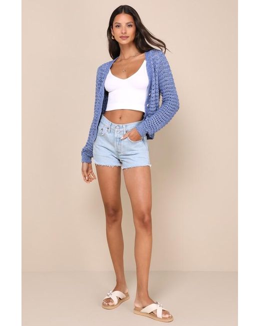 Lulus Blue Breezy Attitude Loose Knit Button-Up Cardigan Sweater