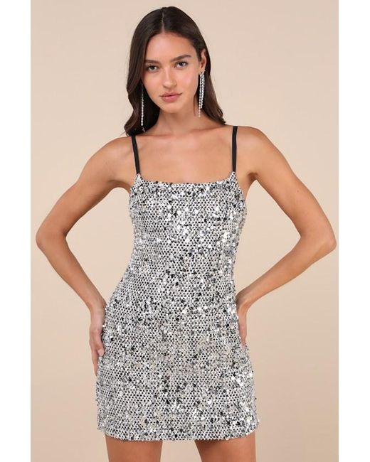 Lulus Gray Stunning Spotlight Multi Textured Sequin Mini Dress
