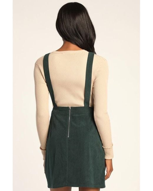 Lulus Green Embracing Autumn Emerald Corduroy Pinafore Mini Dress