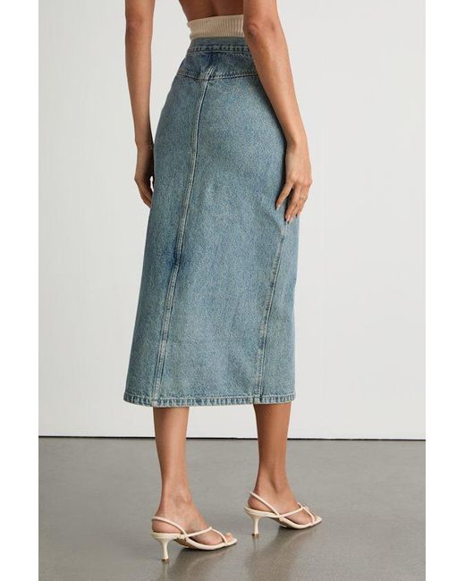 Lulus Blue Aisling Light Wash High-Rise Denim Midi Skirt