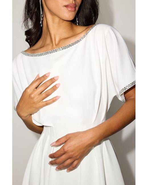 Lulus White Dessen Rhinestone Trim Short Sleeve Mini Dress