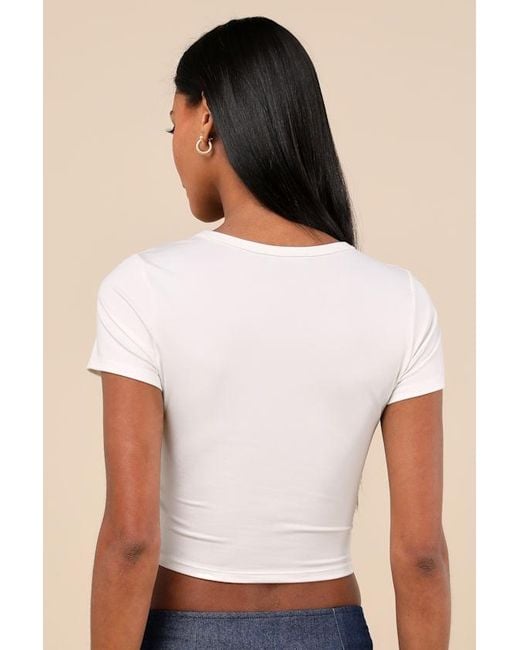 Lulus White C'Est La Vie Short Sleeve Cropped Graphic Tee