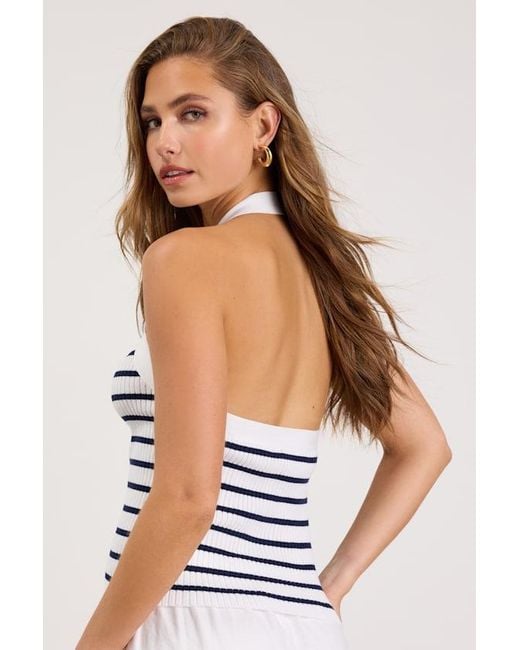Lulus Blue Gisella Striped Ribbed Knit Halter Top