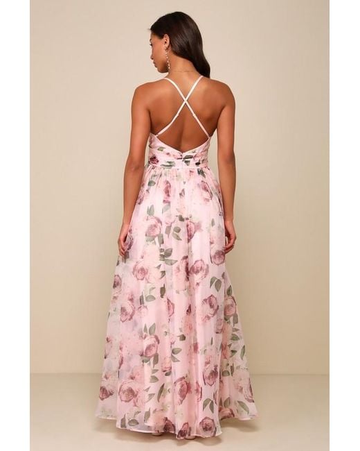 Lulus Pink Romance That Wows Blush Floral Print Organza Maxi Dress