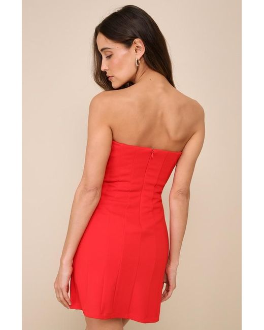 Lulus Red Hot Spell Bright Seamed Strapless Mini Dress