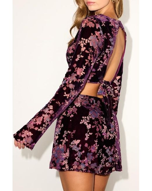 Lulus Purple Talaria Plum Velvet Burnout Cutout Long Sleeve Crop Top
