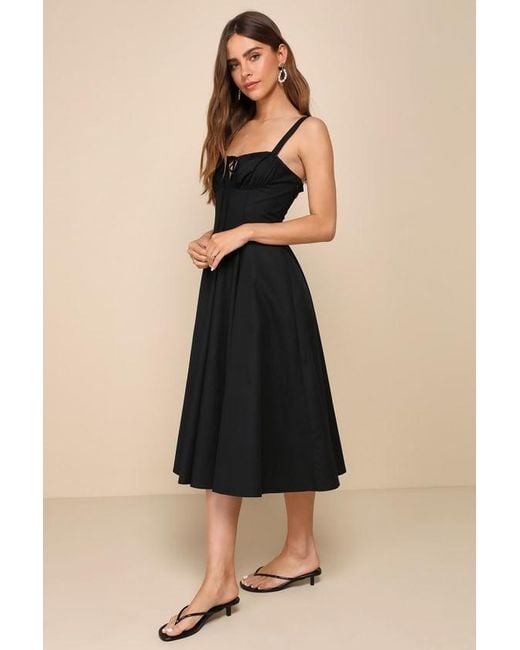 Lulus Black Compelling Charisma Bustier Midi Dress With Pockets