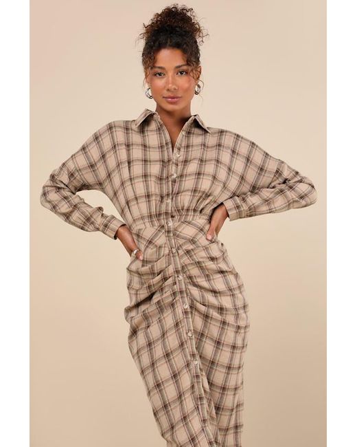 Plaid midi dress with sleeves sales