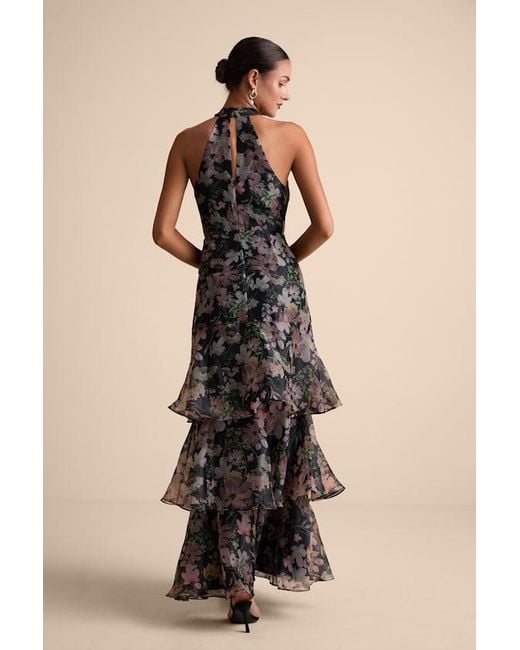 Lulus Natural Forever Exceptional Floral Halter Organza Maxi Dress