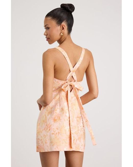 Lulus Natural Belen Peal Floral Jacquard Tie-Back Mini Dress