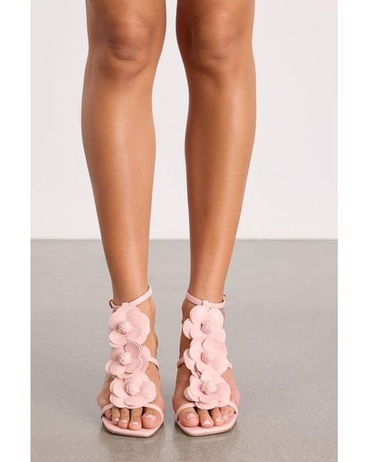 Lulus Pink Brenna Blush Floral Applique Strappy High Heel Sandals