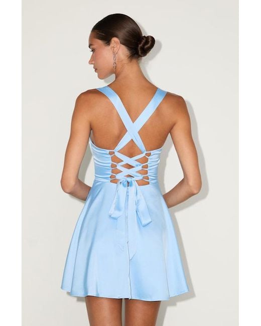 Lulus Blue Admirably Chic Satin Lace-Up Mini Dress With Pockets