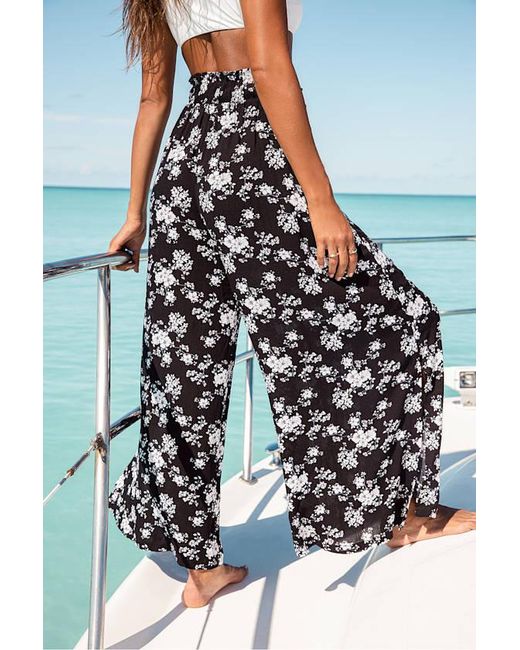 Lulus Blue Loves The Sun Floral Print Wide-Leg Pants