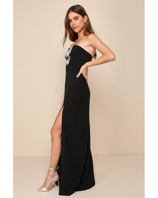 Lulus Black Striking Aura Pearl Strapless Mermaid Maxi Dress