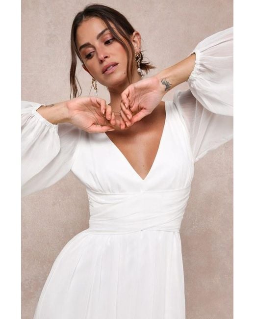 Lulus Natural Enchant My Love V-Neck Long Sleeve Maxi Dress
