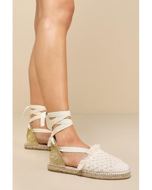 Free People Natural Vida Woven Lurex Lace-Up Flatform Espadrilles