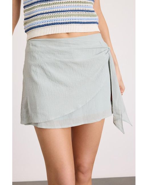 Lulus Gray Elra Cotton Faux-Wrap Mini Skirt