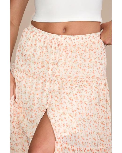 Lulus Natural Subtle Sweetness And Floral Print Tiered Maxi Skirt