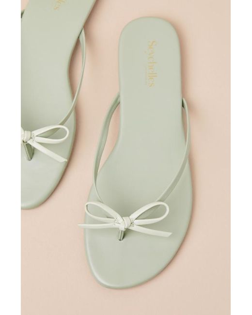 Seychelles Natural Wish List Seafoam Vegan Leather Bow Thong Sandals