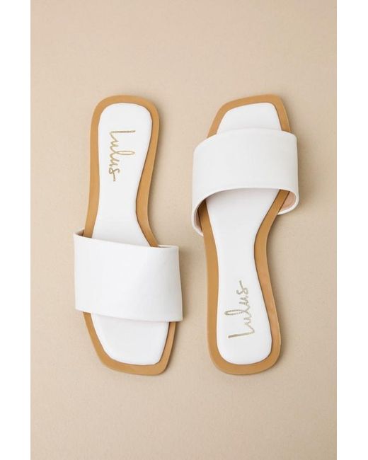 Lulus Natural Brenner Flat Square-Toe Slide Sandals