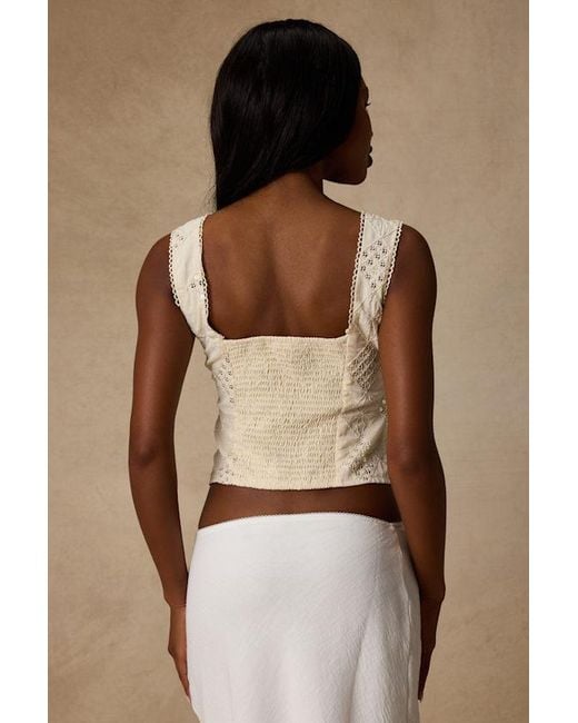 Lulus Brown Antionette Cream Embroidered Sequin Button-Front Top