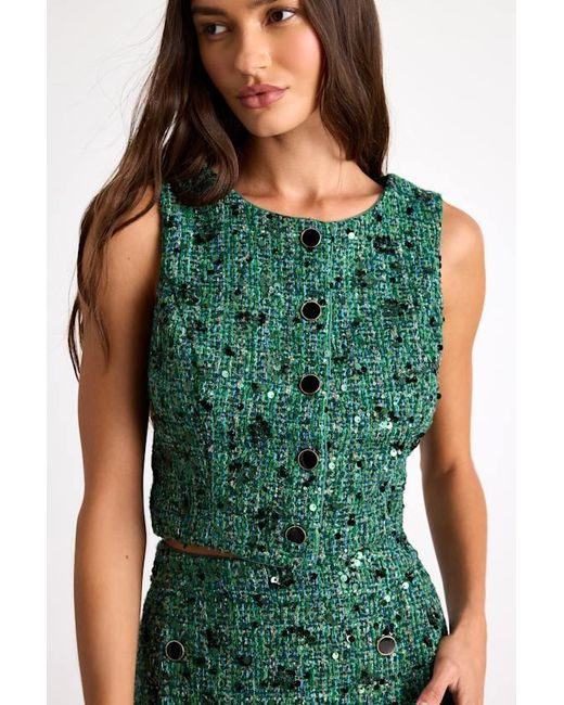 Lulus Green Namari Emerald Tweed Sequin Button-Front Crop Top