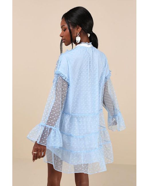 Sister Jane Blue Dusty Hearts Light Lace Ruffled Mini Dress