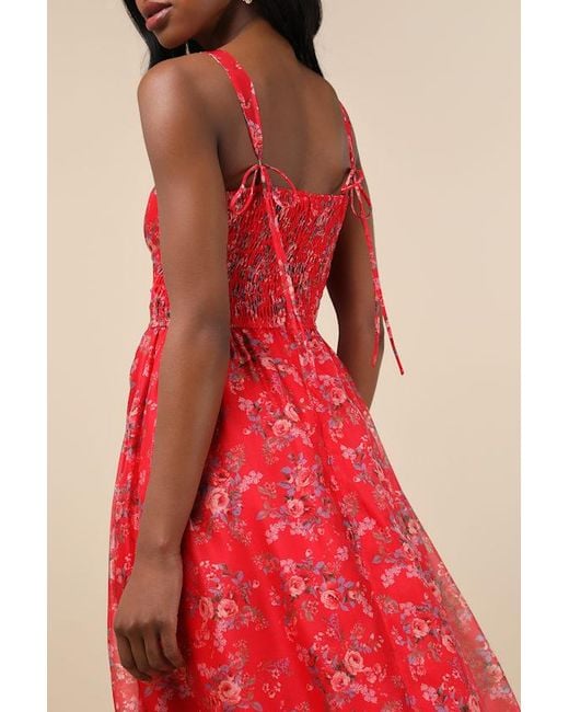 Lulus Red Francesca Floral Sleeveless Midi Dress