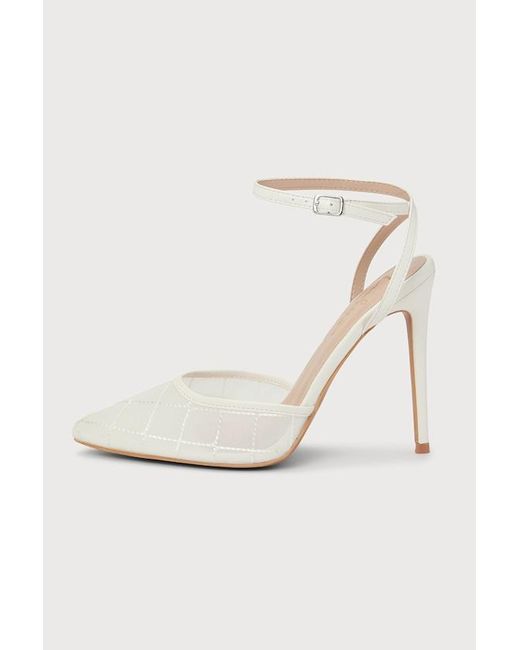 Lulus Natural Louize Embroidered Ankle-Strap Heels