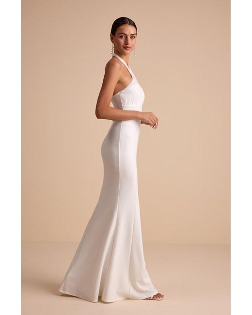 Lulus Natural Iridessa Mixed Media Halter Mermaid Maxi Dress