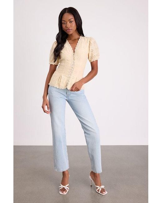 Lulus Natural Briar Eyelet Embroidered Button-Front Top