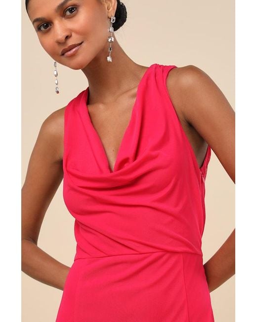 Lulus Red Stunning Mystery Mesh Cowl Back Mermaid Maxi Dress