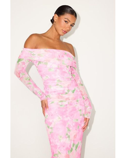 Lulus Pink Amorette Floral Mesh Off-The-Shoulder Maxi Dress