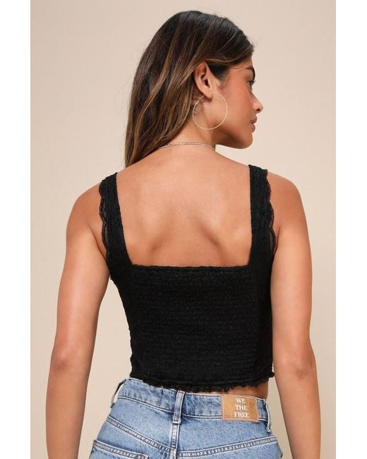 Lulus Black Flirtatious Attitude Lace Bustier Cami Crop Top