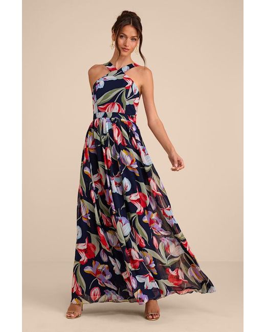 Lulus Blue Lilja Floral Print Maxi Dress