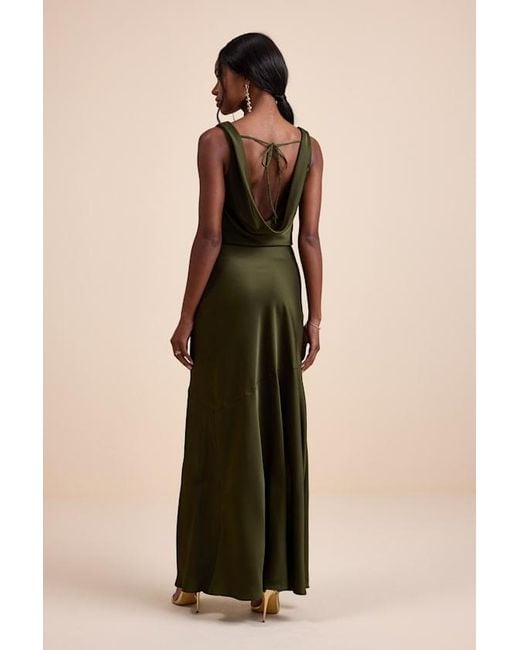 Lulus Natural Aernah Satin Cowl Tie-Back Slip Maxi Dress