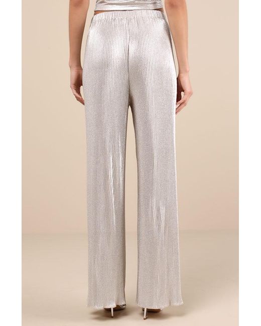 Lulus Natural Spectacular Shimmer Lurex Plisse Wide-Leg Pants