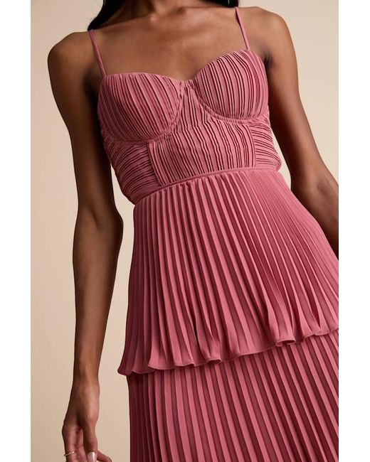 Lulus Cascading Crush Rusty Rose Tiered Bustier Midi Dress