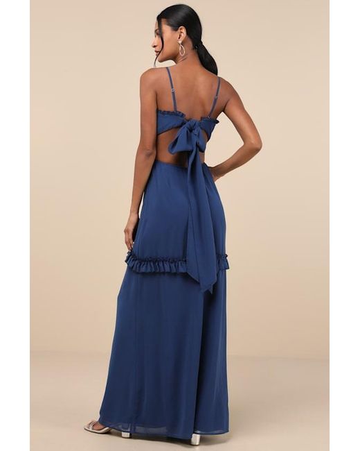 Lulus Blue Pronounced Perfection Cutout Tie-Back Maxi Dress