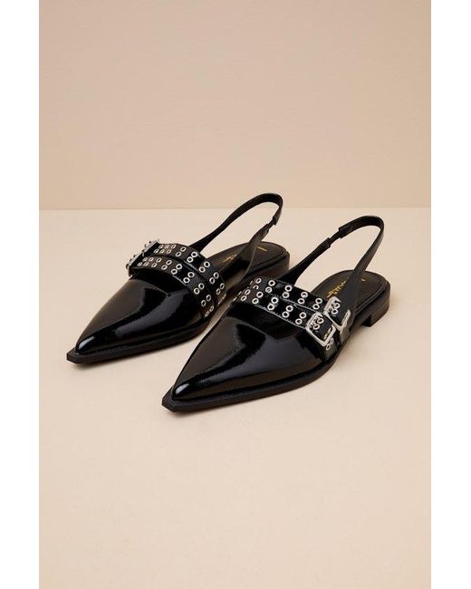 Lulus Black Cambell Patent Studded Buckle Slingback Flats