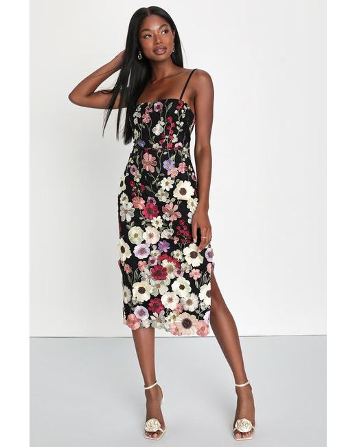 Lulus White Thriving Energy 3D Floral Embroidered Lace-Up Midi Dress