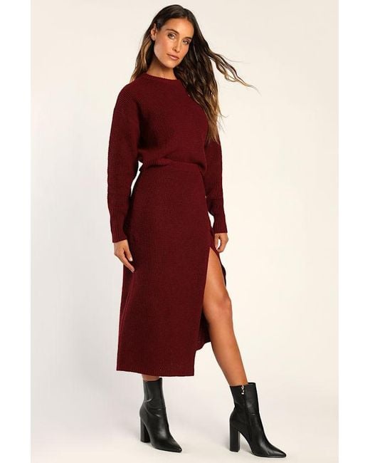 Lulus Red Autumn Sweetheart Waffle Knit Two-Piece Sweater Dress